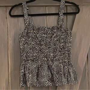 Madewell Smocked Peplum Tank Black and Gold Dot